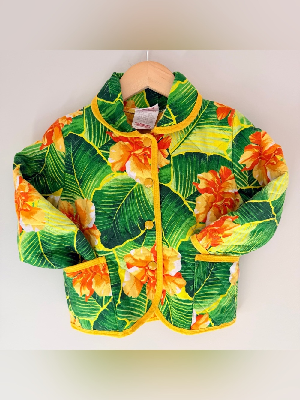 Vintage Milton Funwear Quilted Tropical Floral Button Up Jacket Size 4
